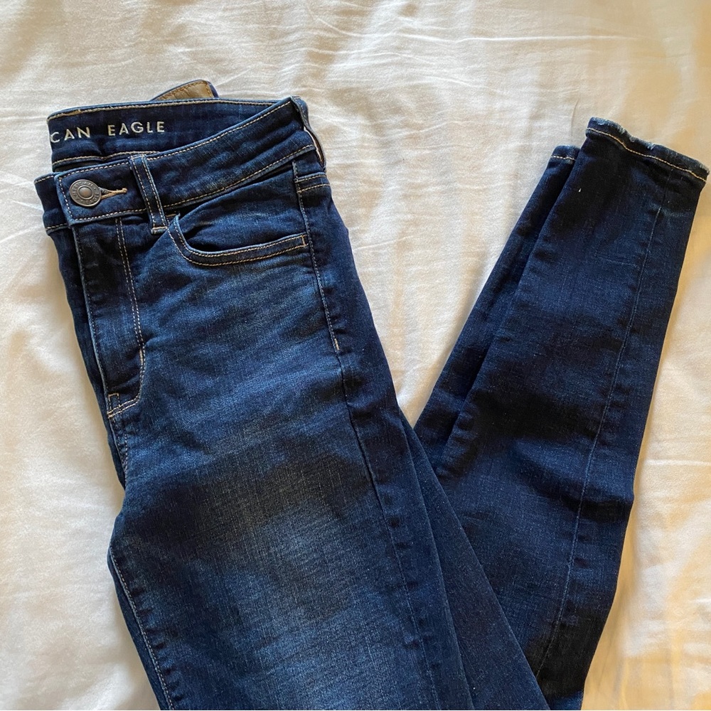 american eagle dark wash super stretch hi-rise jeggings